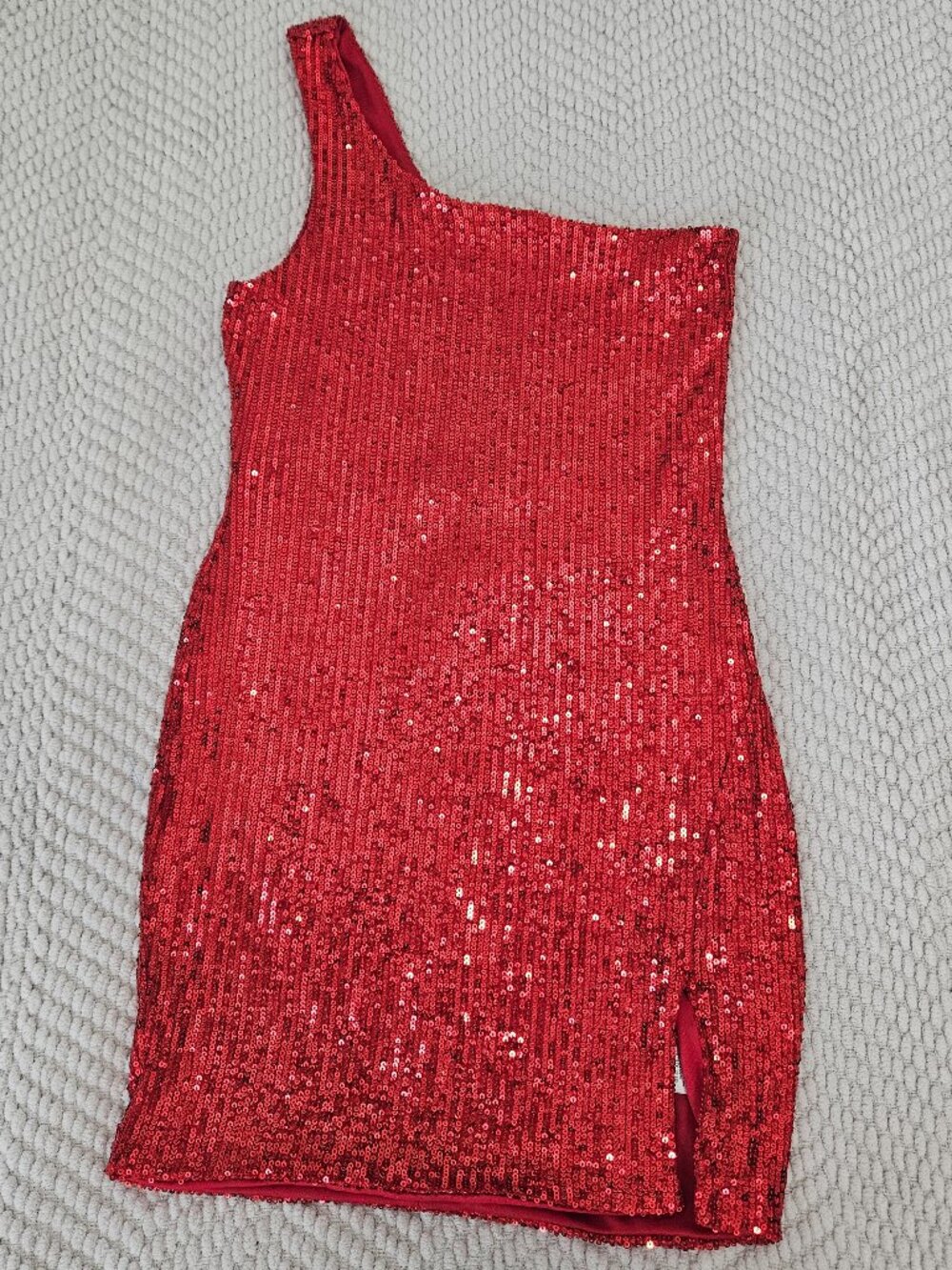Chocolate USA Red Sequin One Shoulder Mini Dress S